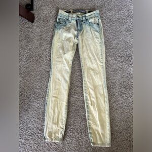 Affliction Raquel Jeans Yellow Blue Women's Size 24 Cotton Stretch Grunge Goth